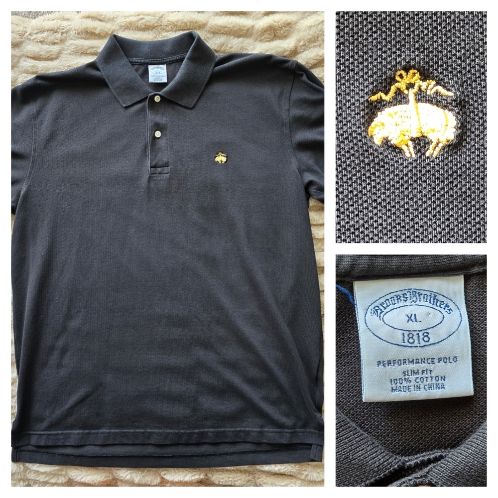 Brooks Brothers Men's Dark Gray Polo with Yellow Bee Logo